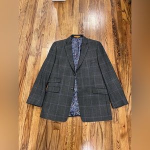 Tallia Boys Blazer Sports Coat Jacket Lambs Wool Plaid Grey Purple Size 20R